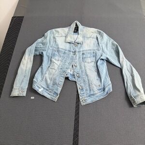 Live A Little Womens Light Wash Distressed Denim Jean Jacket‎ Blue Size L